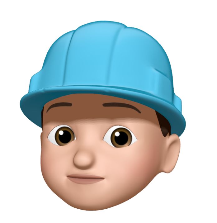 Head wearing a light blue hard hat with brown eyes and hair.