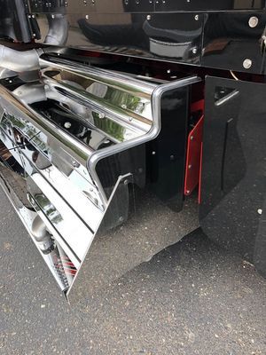 Chrome and black truck steps.