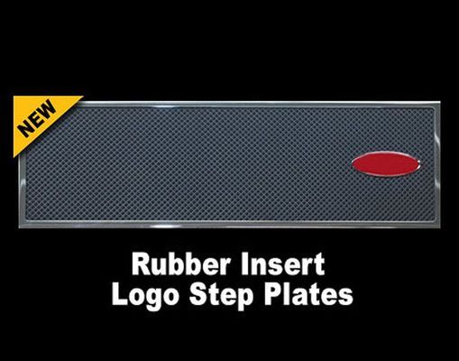 Rubber insert logo step plates, black, with red oval logo and