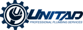Logo of Unitad Professional Plumbing Services with gears and text.