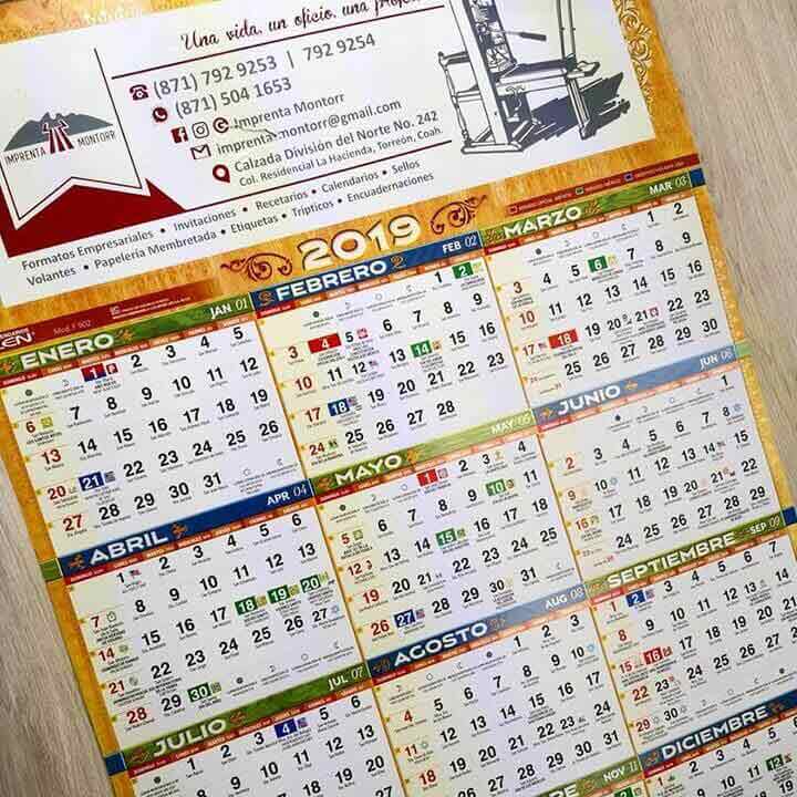 IMPRENTA MONTORR - Impresión de calendarios en Torreón