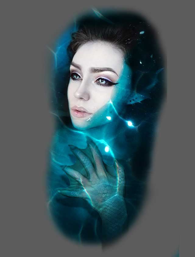 A painting of a woman with a hand on her face.