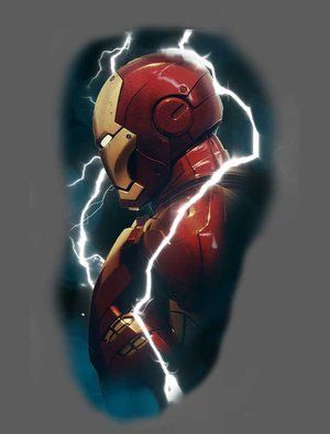 A tattoo of iron man with lightning coming out of his chest.