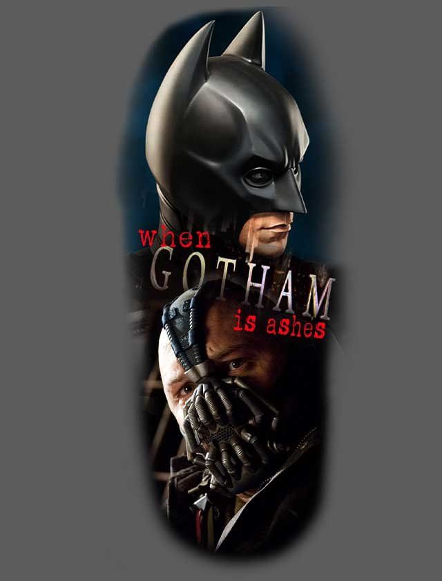A tattoo of batman and bane with the words when gotham is ashes