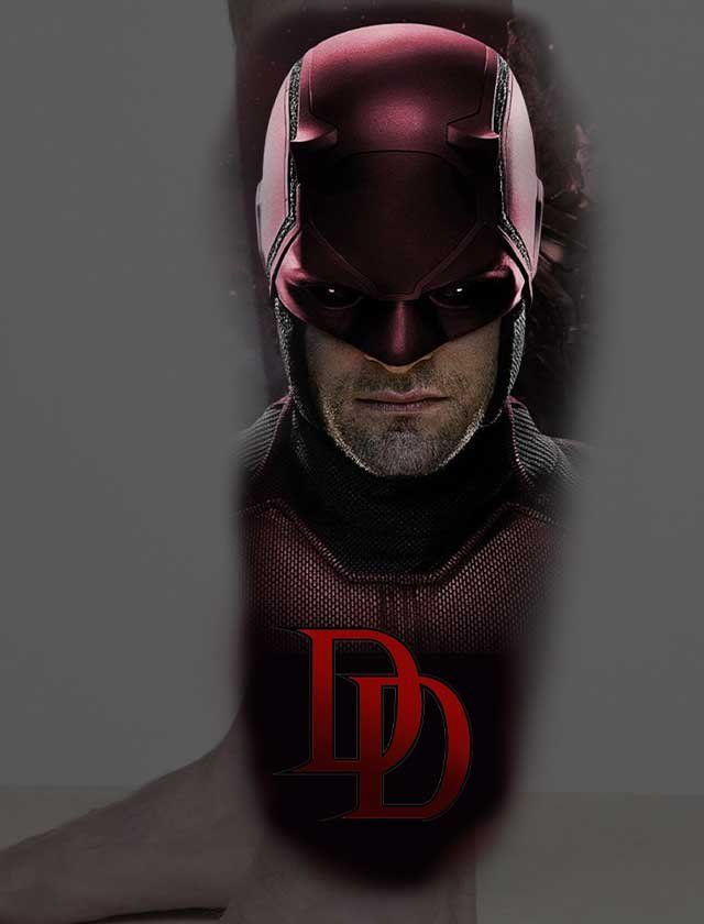 A drawing of daredevil with the letter d on his chest