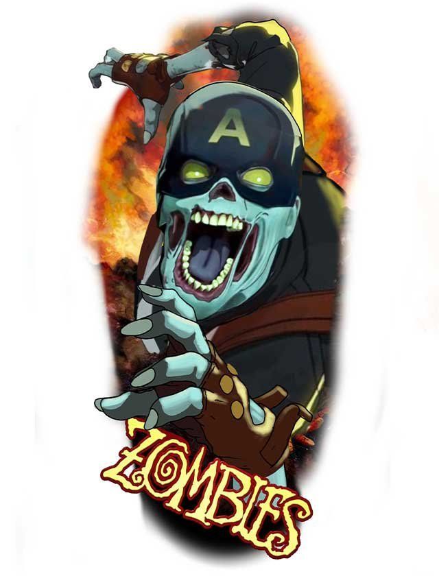 A cartoon of a zombie wearing a cap with the letter a on it