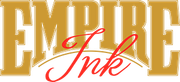 The logo for empire ink is gold and red with a white background.