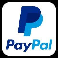 The paypal logo is blue and white on a white background.