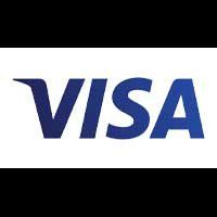 The visa logo is blue and white on a white background.
