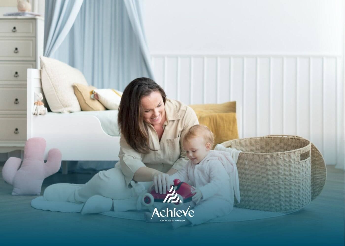 A BCBA supporting early learning through play with a young child during ABA therapy session.