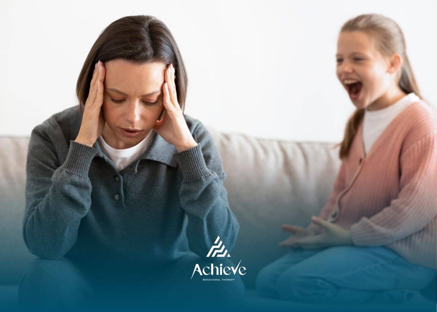 BCBA feeling stressed while child with autism shouts in the background.