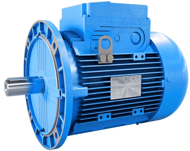 Un primo piano di un motore blu su uno sfondo bianco