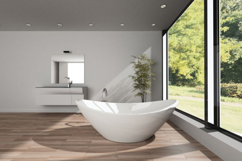 Minimalist design for a new bathroom in a countryside home.