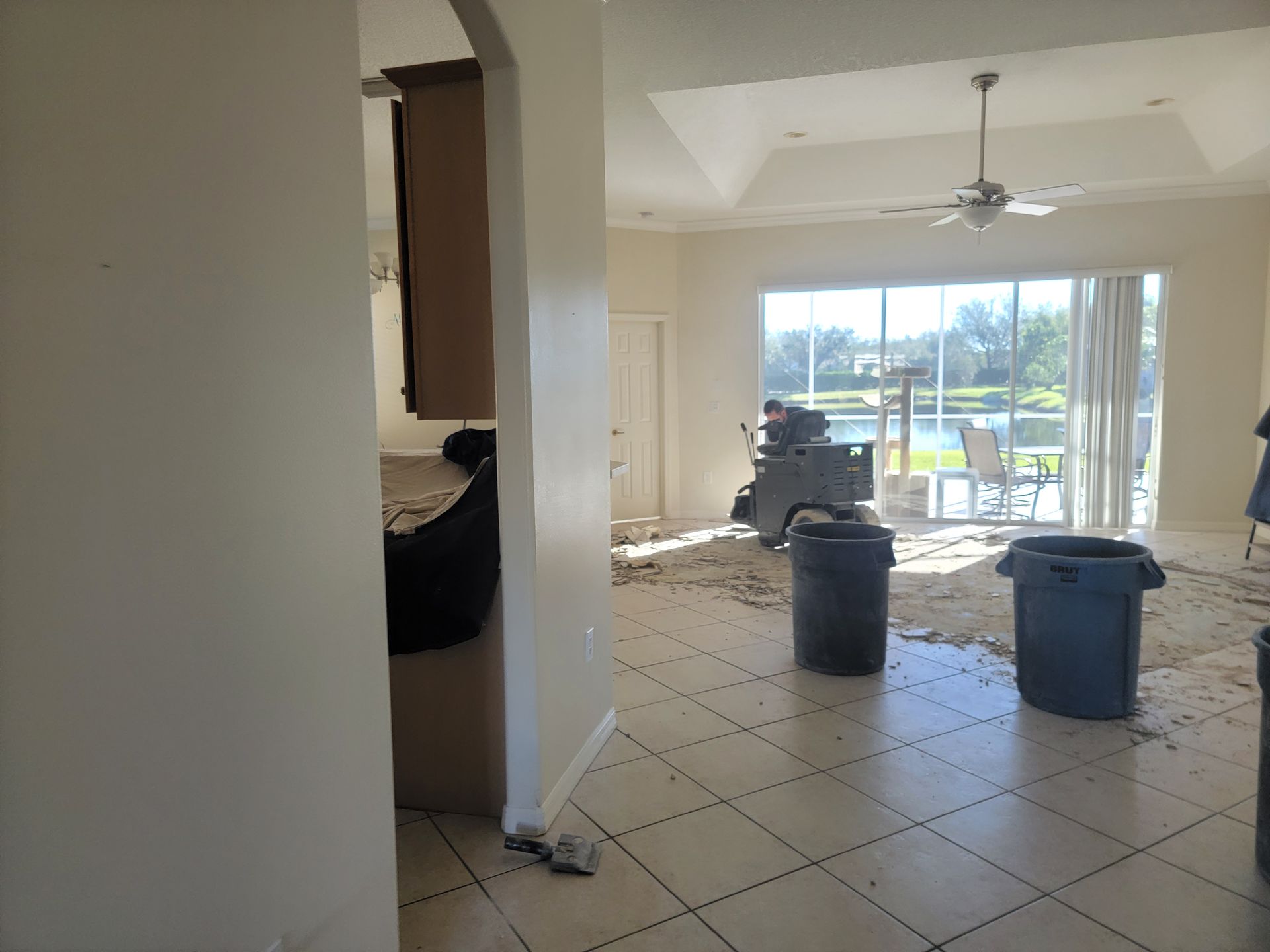 A room with a lot of trash cans in it