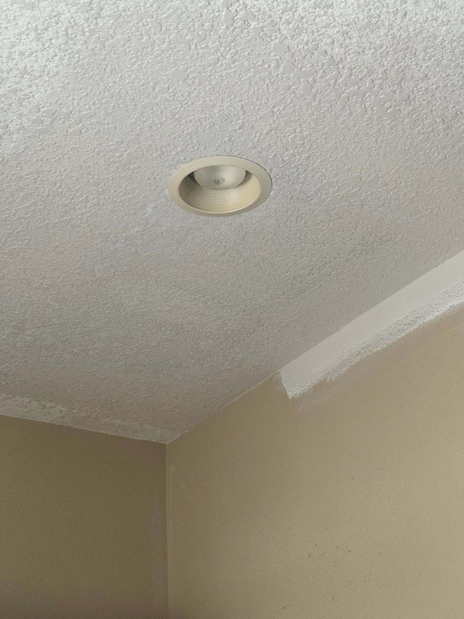 A ceiling fan is hanging from the ceiling of a room.