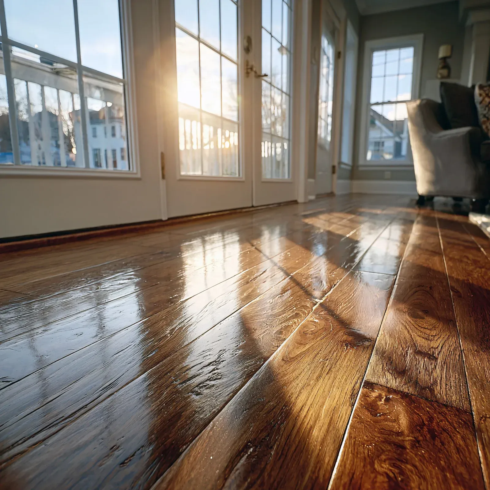 Woman in green uniform smiles, holding papers, amidst indoor plants.