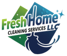 Logo for FreshHome Cleaning Services LLC with a stylized mop icon over a green and blue diamond background.