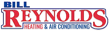 Logo for Bill Reynolds Heating & Air Conditioning, red text with blue accents.