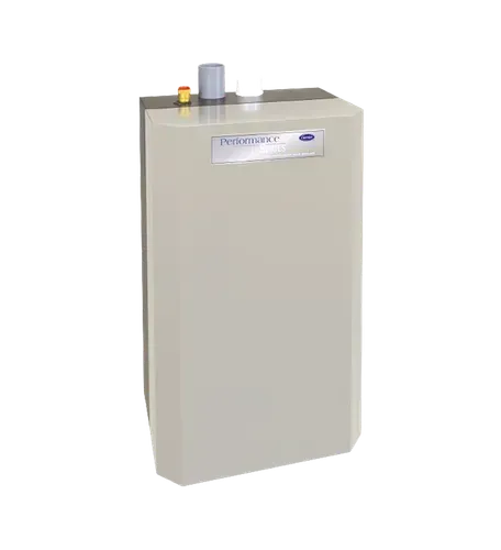 Gray Carrier water heater.