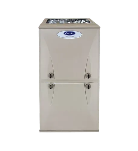 Beige Carrier furnace.