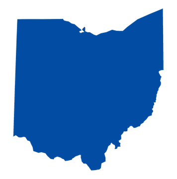 Blue silhouette of the state of Ohio.