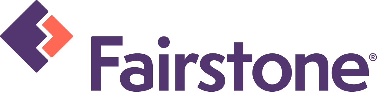 The fairstone logo is purple and orange with a diamond in the middle.