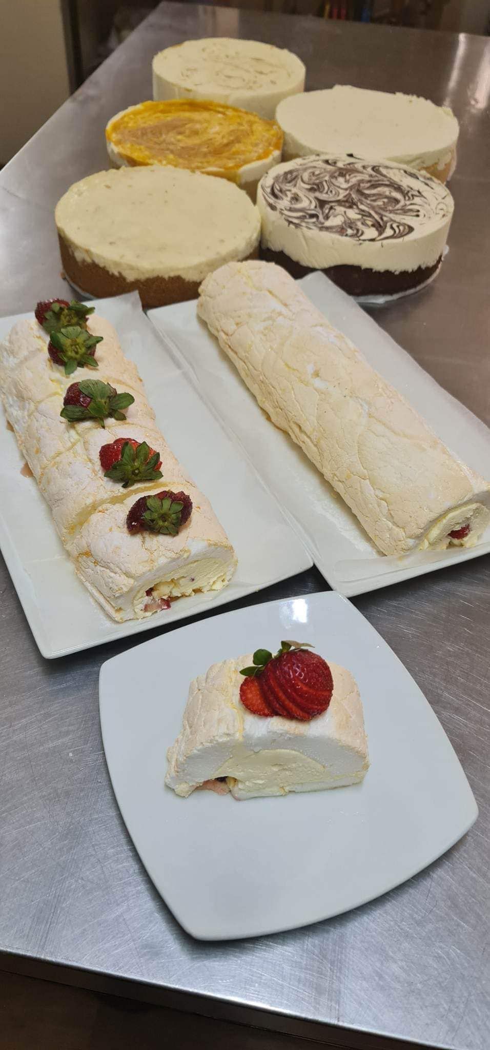 Various Cakes and A Roll with Strawberries — Kape Centro In Childers, QLD 
