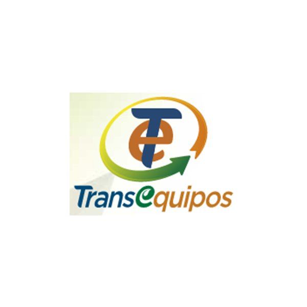 Un logotipo para trans@equipos muestra una letra t y una flecha.