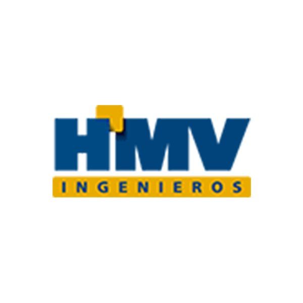 Un logotipo azul y amarillo para HMV Ingenieros.
