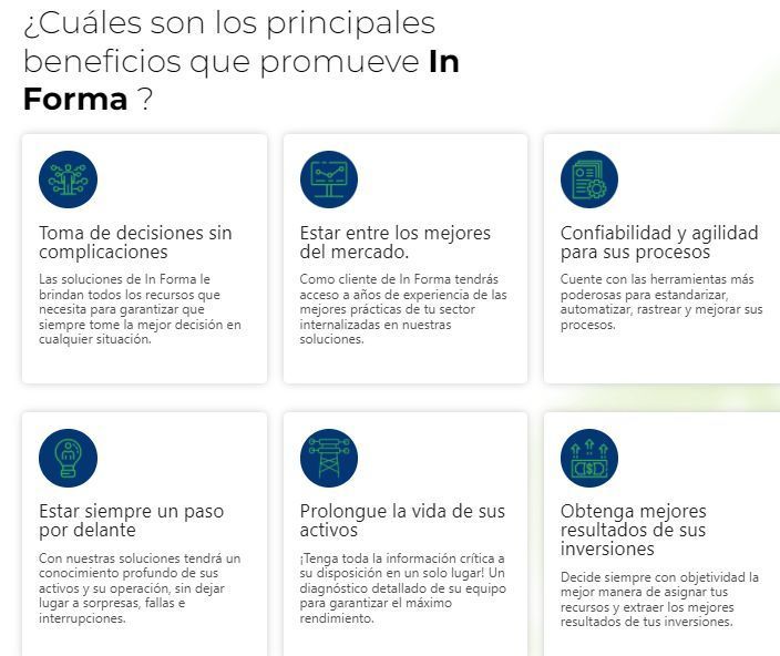 A screenshot of a website that says `` cuales son los principales beneficios que promueve in forma ''.