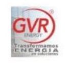Un primer plano de un logotipo GVR sobre un fondo blanco.