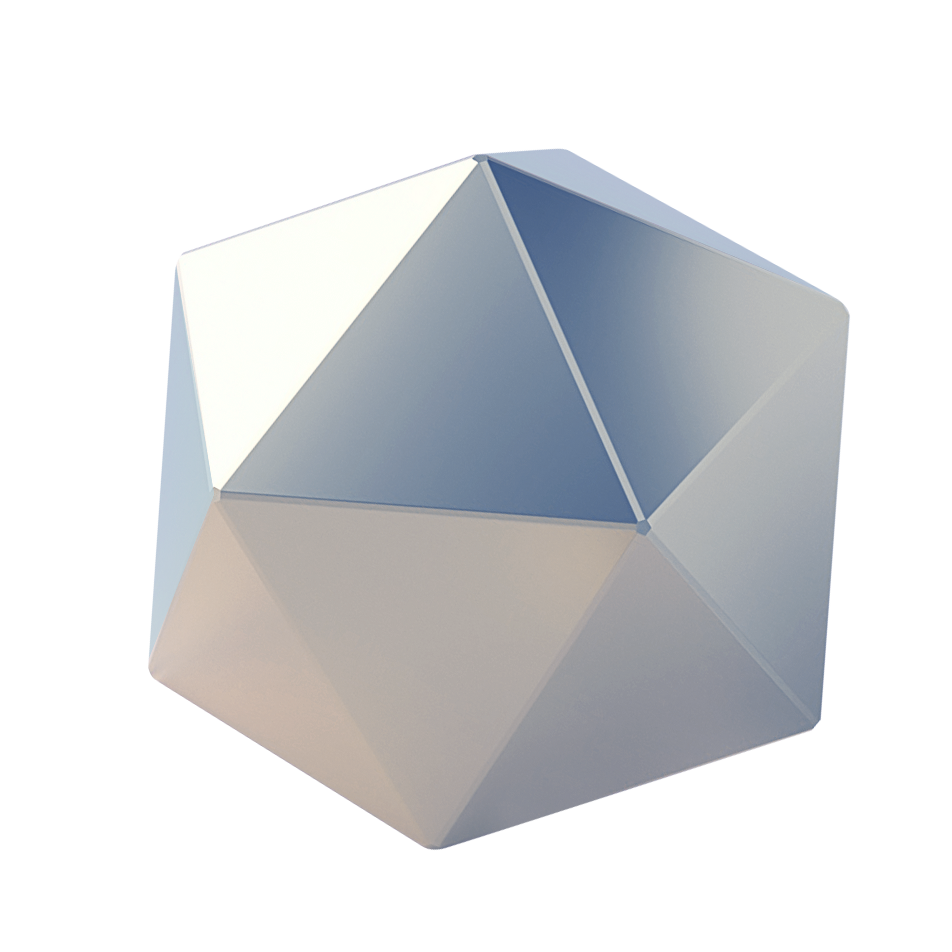 Silver geometric shape with angled surfaces, faceted appearance.