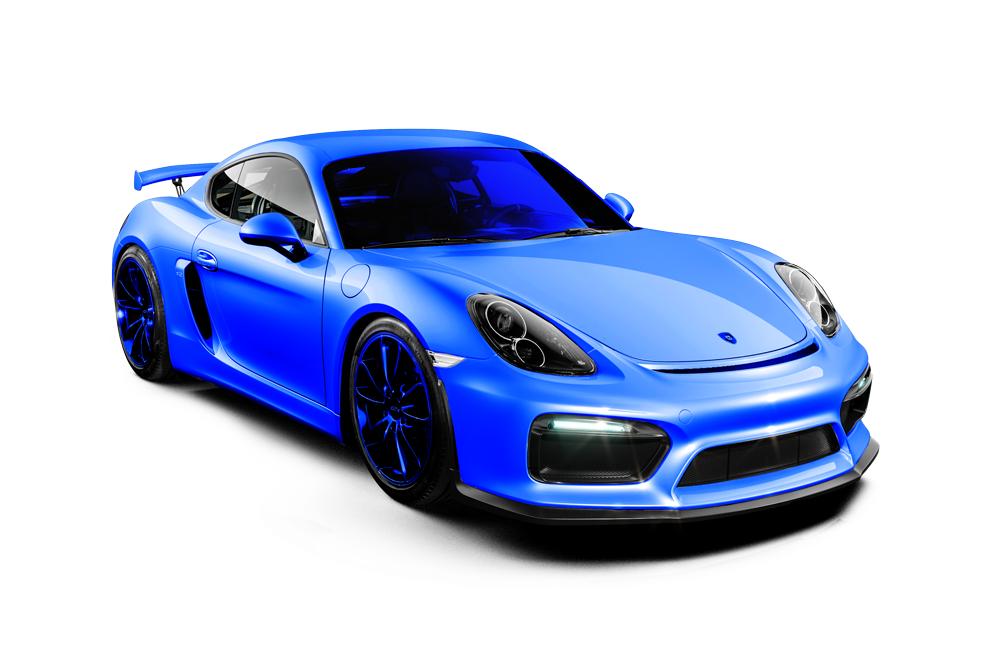 A blue porsche 911 gt4 rs is shown on a white background.