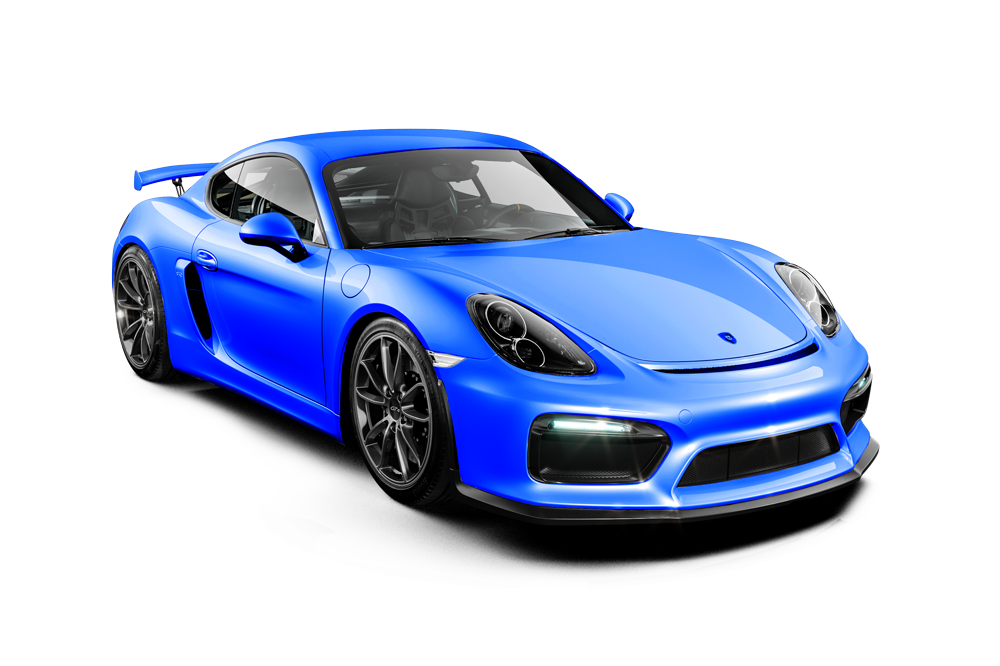 A blue porsche gt4 rs is shown on a white background.