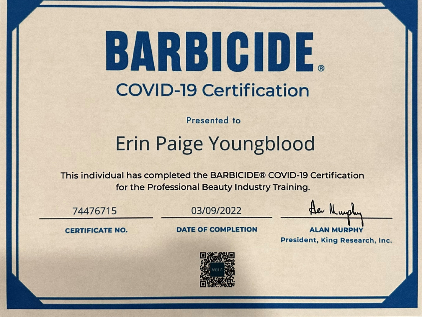 Covid Certification — Davidson, NC — LKN Lash & Brow Studio