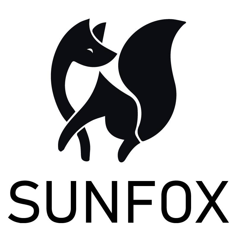 The sunfox logo is a black silhouette of a fox.
