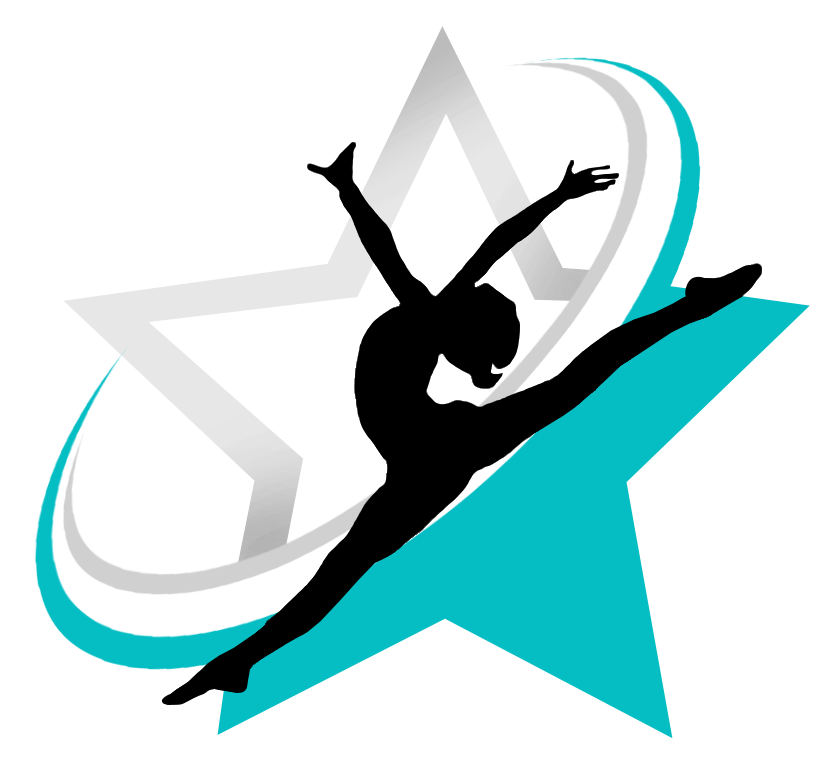 A silhouette of a gymnast with a star in the background