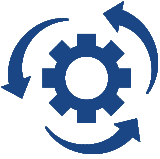 Blue gear with three circling blue arrows.
