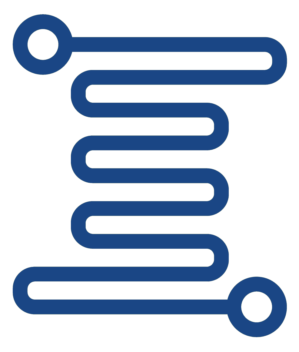 Blue, stylized diagram of a circuit board component with top and bottom connection points and a zigzagging pathway.
