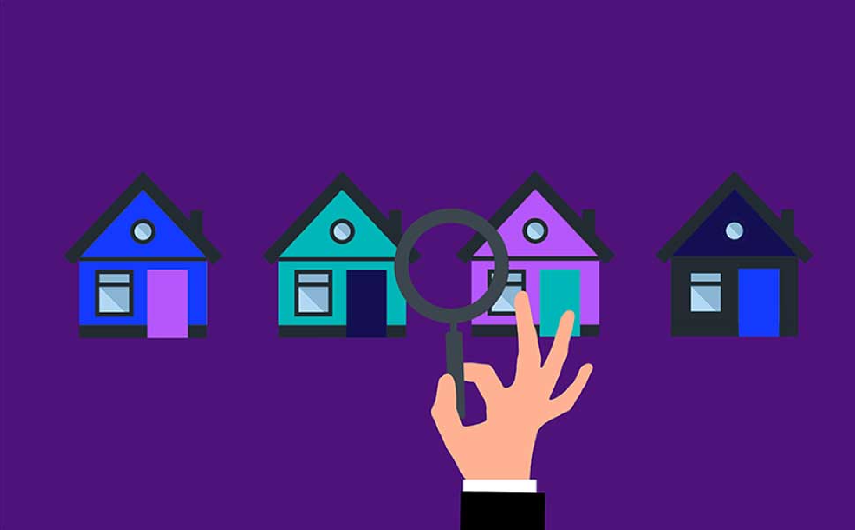 Hand selecting a blue house icon among colorful house icons for Lincoln Apartments listings in Lincoln NH.