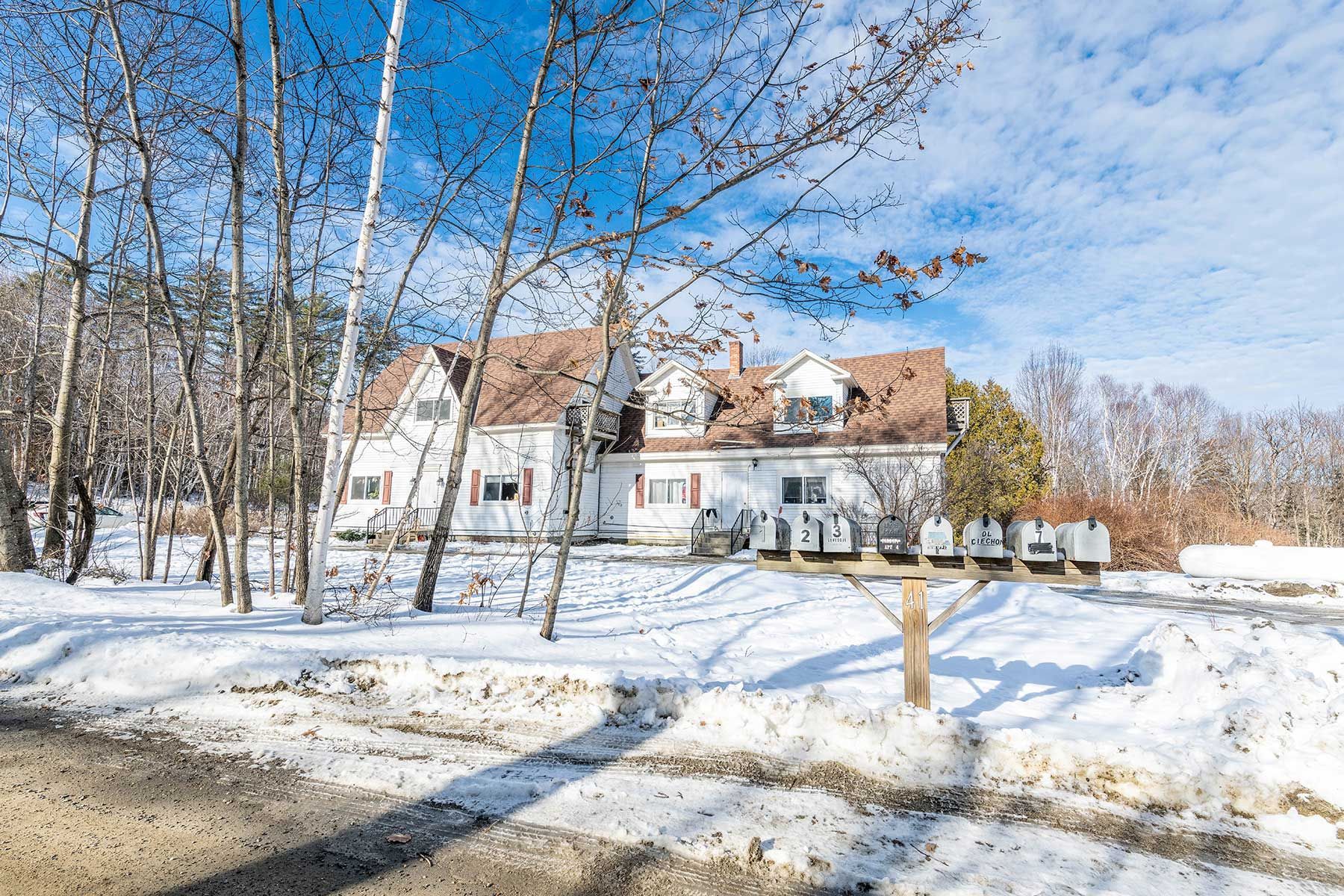Bickford Complex rental housing building surrounded by snow in New Hampshire