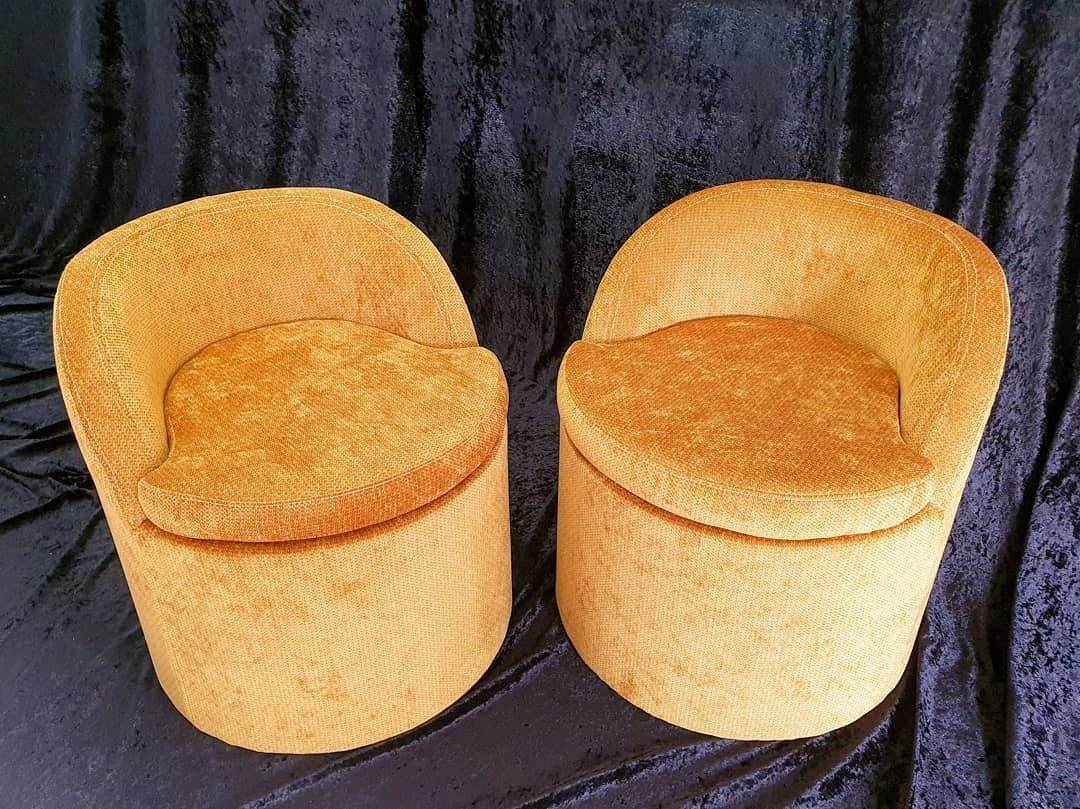 Two Round, Orange Upholstered Chairs on a Dark Blue Background — The Boat Cover Company In Buddina, QLD