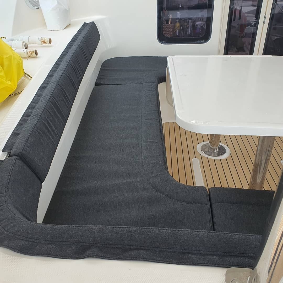 U-shaped Seating With Dark Gray Cushions — The Boat Cover Company In Buddina, QLD
