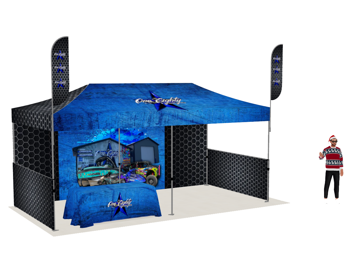 A vehicle wrapped in stickers is parked in front of a building.