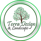 Logo for Terra Design & Landscape: A tree graphic with green leaves and brown trunk inside a green and white circular frame.