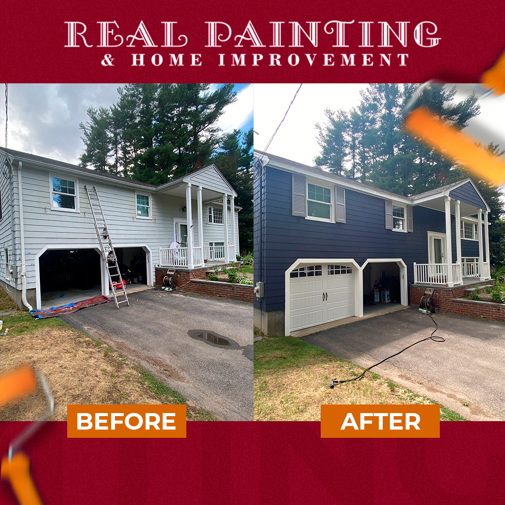 Before and After Exterior Painting in Sudbury, Massachusetts.