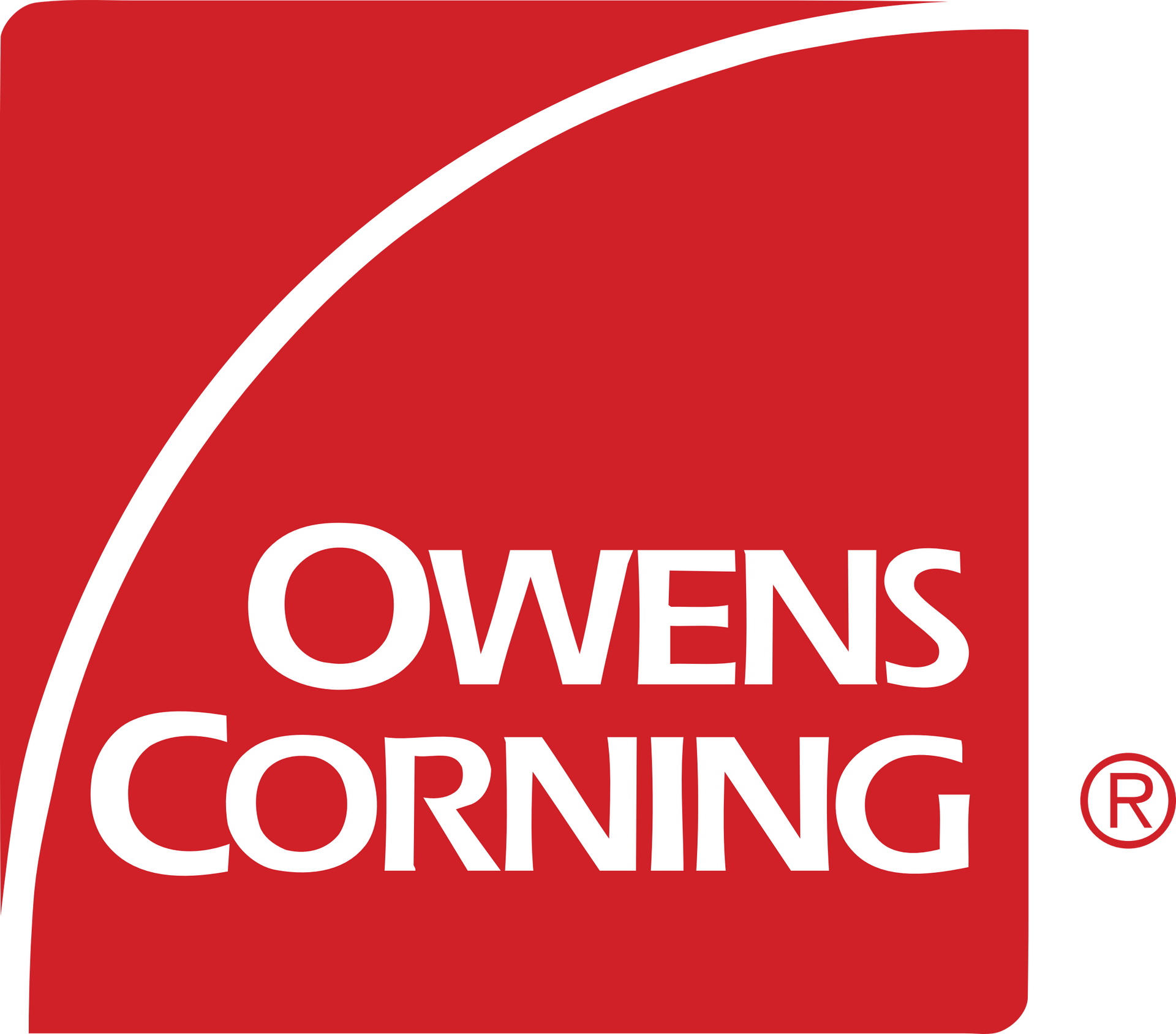 The logo for owens corning is red and white