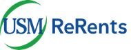 A blue and green logo for usm rerents