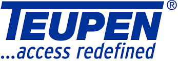A blue and white logo for teupen access redefined