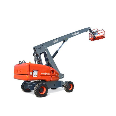Skyjack 86T 86 ft. telescopic boom lift, offering exceptional reach and stability for outdoor tasks in challenging areas